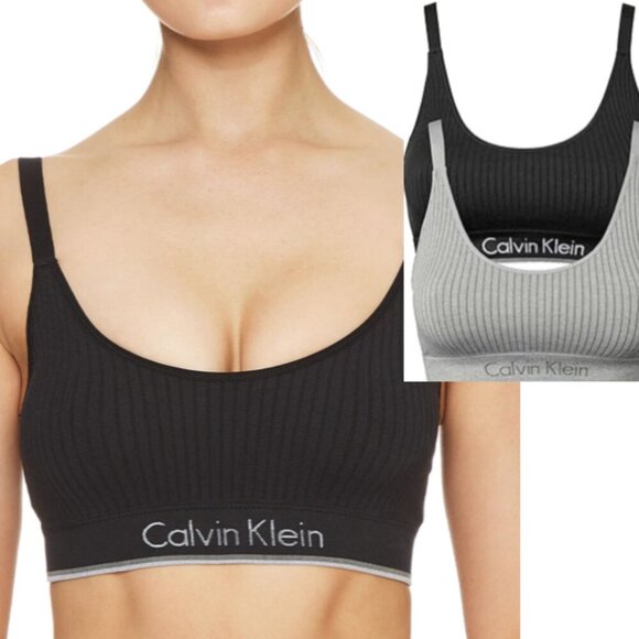 Calvin Klein Set of Two Seamless Ribbed Bralettes Grey and Black Large - Picture 1 of 7